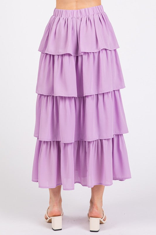 Chiffon Ruffle Layer Elastic Waist Midi Skirt - Wildflower Hippies