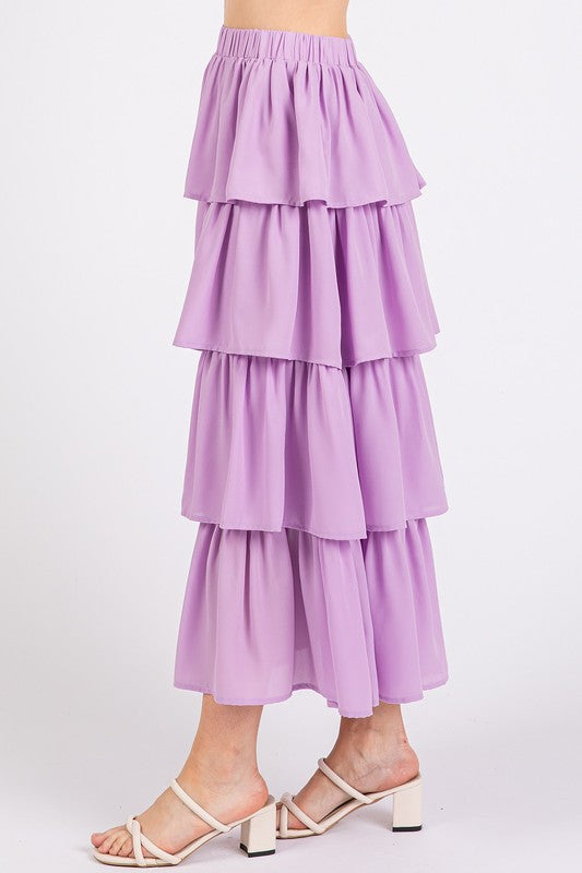 Chiffon Ruffle Layer Elastic Waist Midi Skirt - Wildflower Hippies