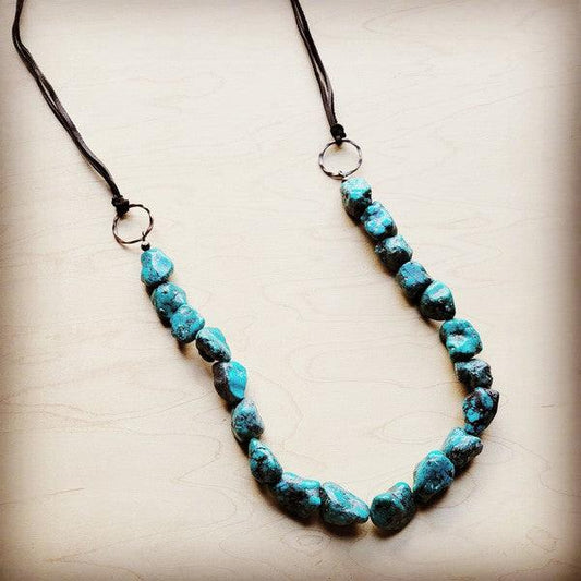Chunky Blue Natural Turquoise Necklace w/ Leather - Wildflower Hippies