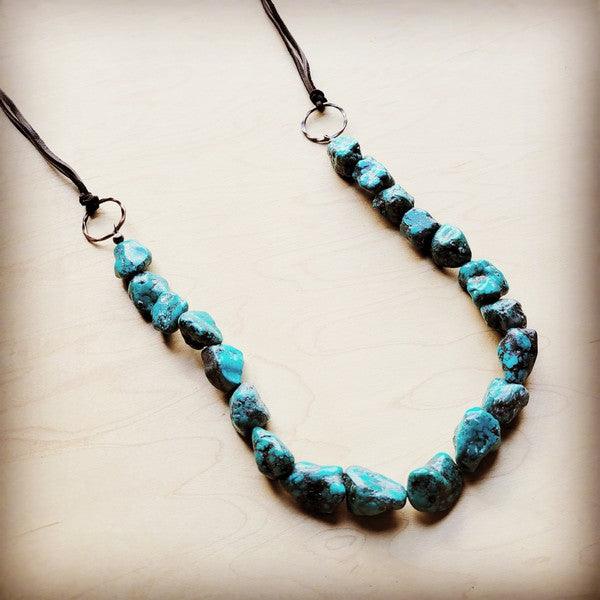 Chunky Blue Natural Turquoise Necklace w/ Leather - Wildflower Hippies