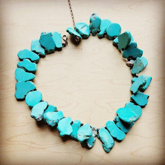 Chunky Blue Turquoise Slab Collar Necklace - Wildflower Hippies