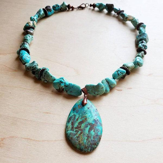 Chunky Turquoise Necklace Teardrop Pendant - Wildflower Hippies