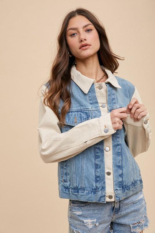 Collared Neck Double Placket Denim Jacket - Wildflower Hippies