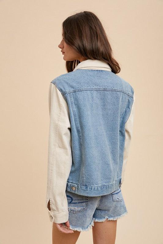 Collared Neck Double Placket Denim Jacket - Wildflower Hippies