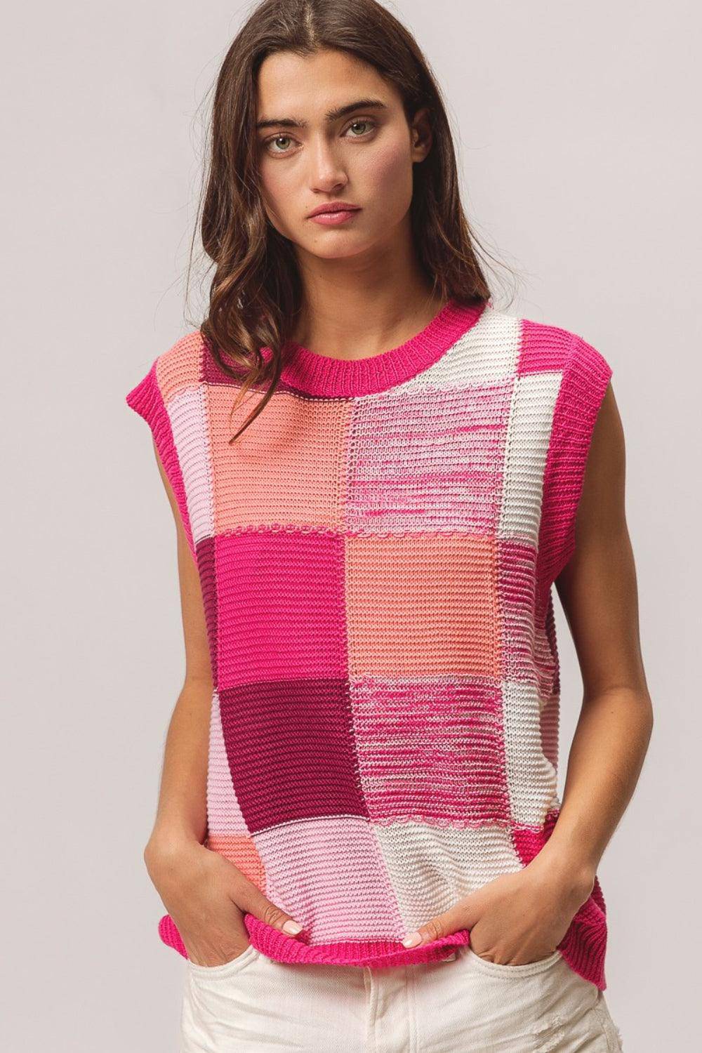 Color Block Round Neck Sweater Vest - Wildflower Hippies