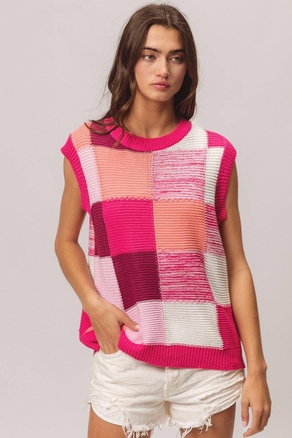 Color Block Round Neck Sweater Vest - Wildflower Hippies