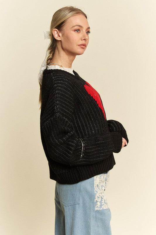 Contrast Heart Dropped Shoulder Sweater - Wildflower Hippies