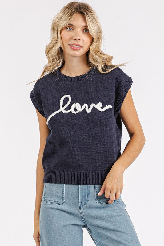 Contrast Letter Round Neck Cap Sleeve Knit Top - Wildflower Hippies