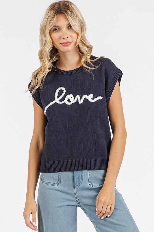 Contrast Letter Round Neck Cap Sleeve Knit Top - Wildflower Hippies