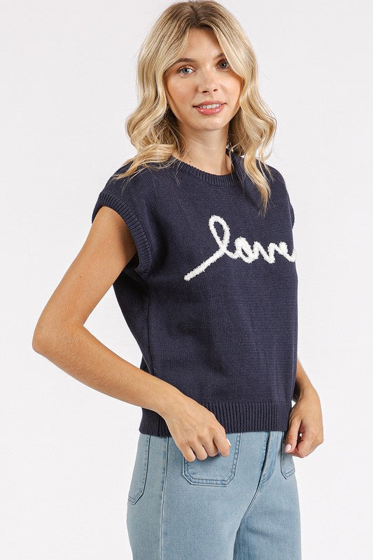 Contrast Letter Round Neck Cap Sleeve Knit Top - Wildflower Hippies