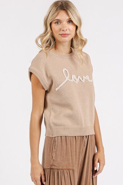 Contrast Letter Round Neck Cap Sleeve Knit Top - Wildflower Hippies