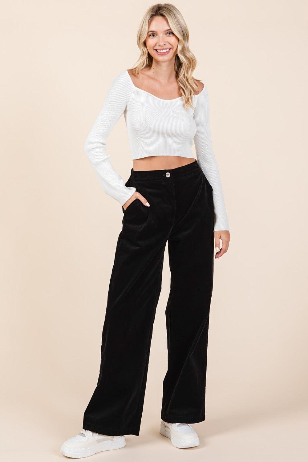 Corduroy Back Elastic Waist Pants - Wildflower Hippies