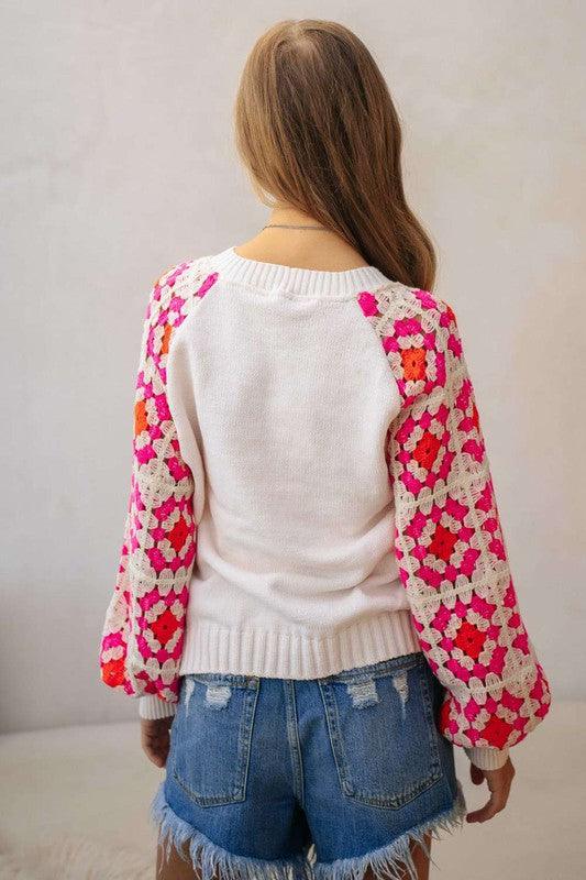 Crochet Detailed Long Sleeve Knit Sweater Top - Wildflower Hippies
