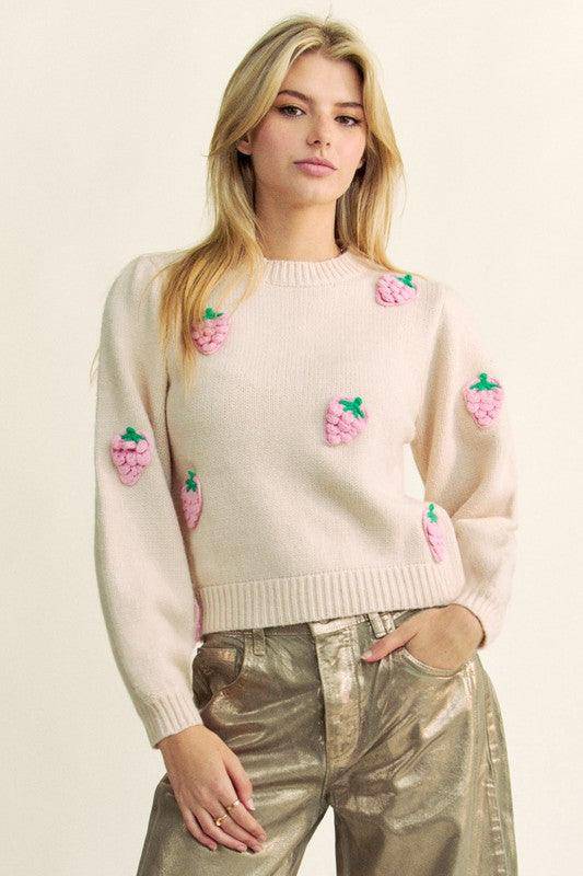 Crochet Strawberry Round Neck Sweater - Wildflower Hippies