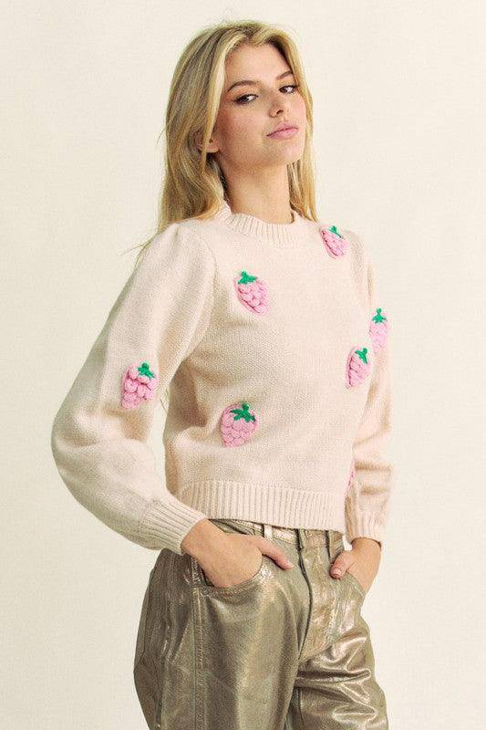 Crochet Strawberry Round Neck Sweater - Wildflower Hippies