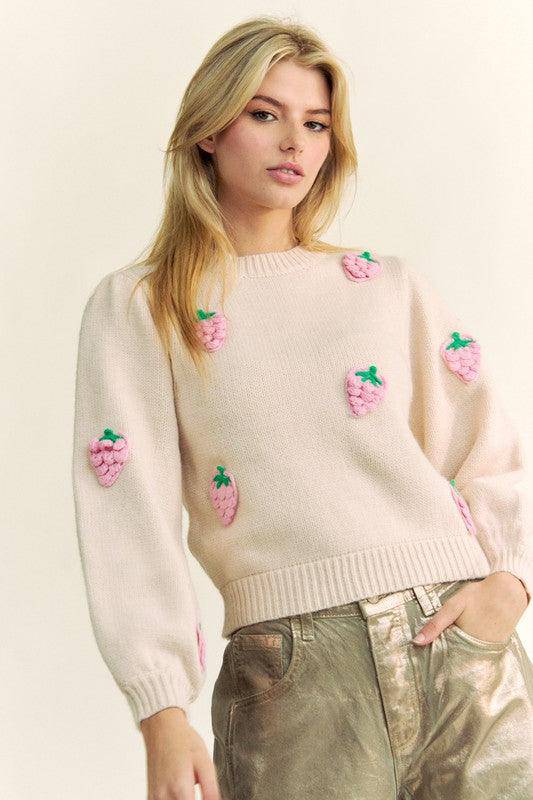 Crochet Strawberry Round Neck Sweater - Wildflower Hippies