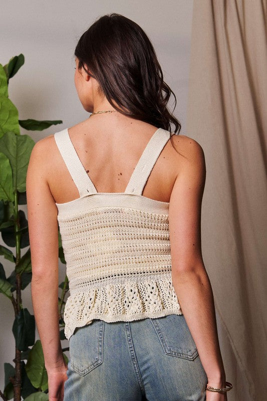 Crochet Wide Strap Peplum Knit Tank - Wildflower Hippies