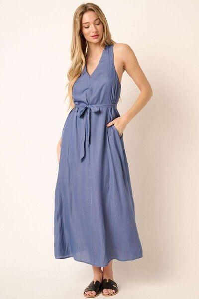 Cross Back Belted V Neck Tank Maxi Dress - Wildflower Hippies