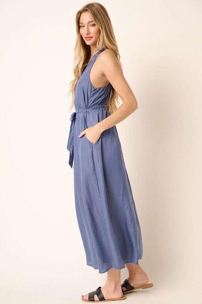 Cross Back Belted V Neck Tank Maxi Dress - Wildflower Hippies