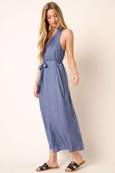 Cross Back Belted V Neck Tank Maxi Dress - Wildflower Hippies