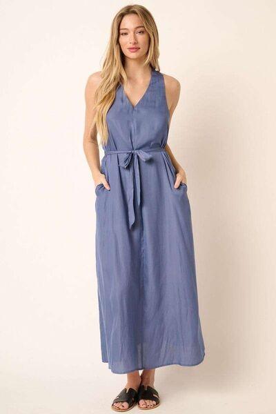 Cross Back Belted V Neck Tank Maxi Dress - Wildflower Hippies