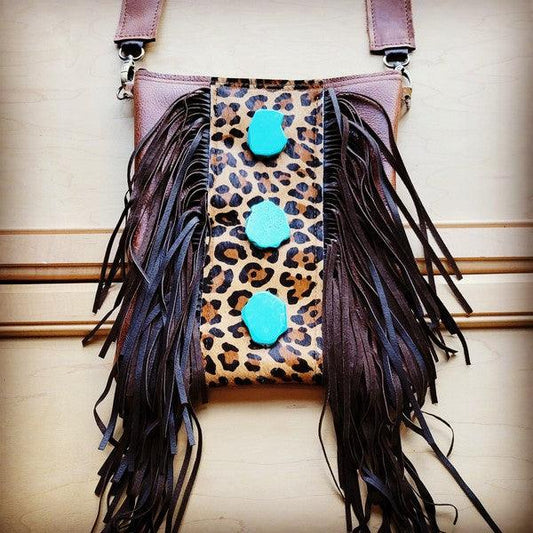 Crossbody Handbag w/ Leopard & Turquoise Slabs - Wildflower Hippies