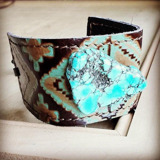Cuff w/ Tie-Turquoise Navajo and Turquoise Slab - Wildflower Hippies