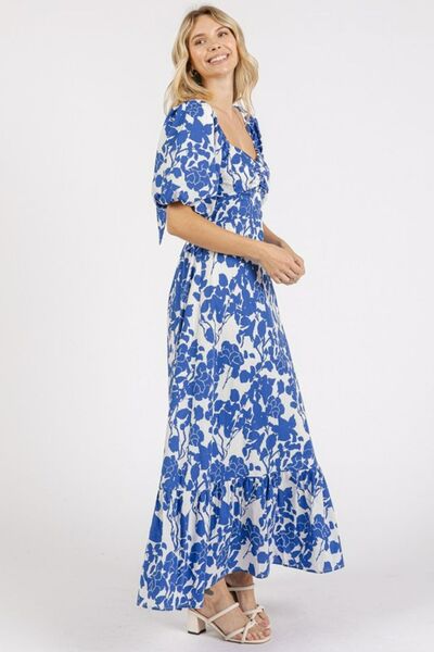 Cutout Back Floral Sweetheart Neck Puff Sleeve Dress - Wildflower Hippies