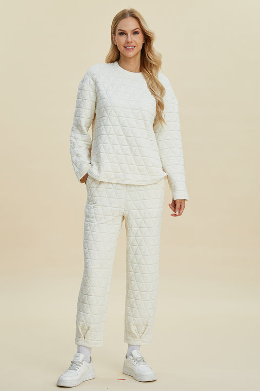 Texture Round Neck Long Sleeve Top and Pants Set