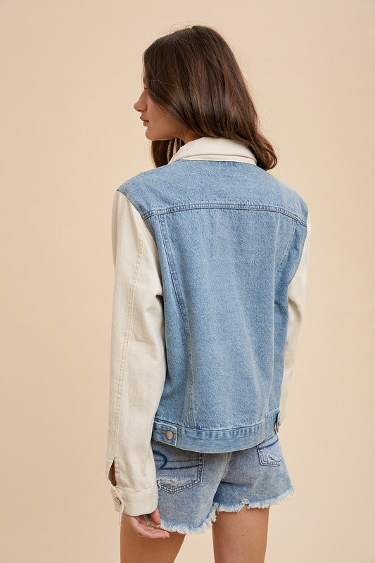 Collared Neck Double Placket Denim Jacket