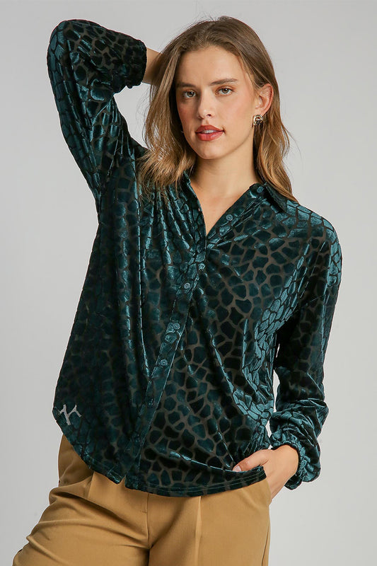 Animal Print Button Up Velvet Shirt