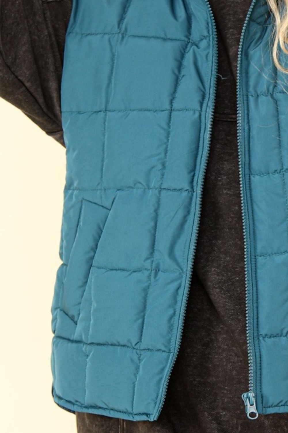 Zip Up Puffer Padded Warm Vest - Sea Foam