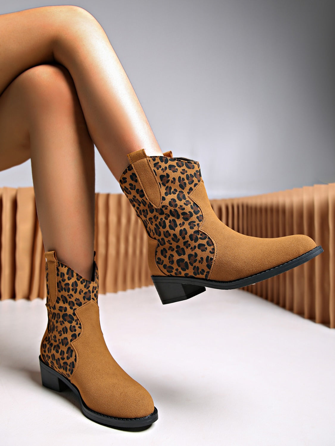 Leopard Suede Block Heel Boots