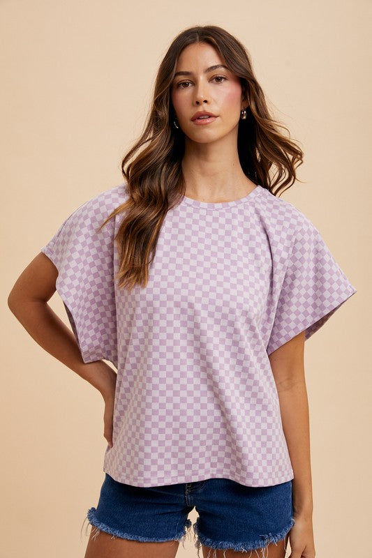 Checkered Round Neck Short Sleeve T-Shirt