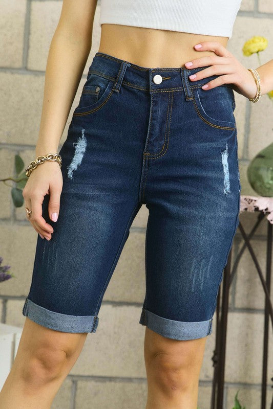 Distressed Denim Shorts with Pockets - Wildflower Hippies