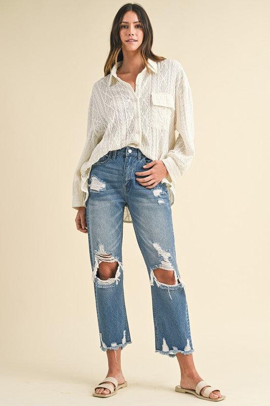 Distressed Raw Hem Cropped Jeans - Wildflower Hippies