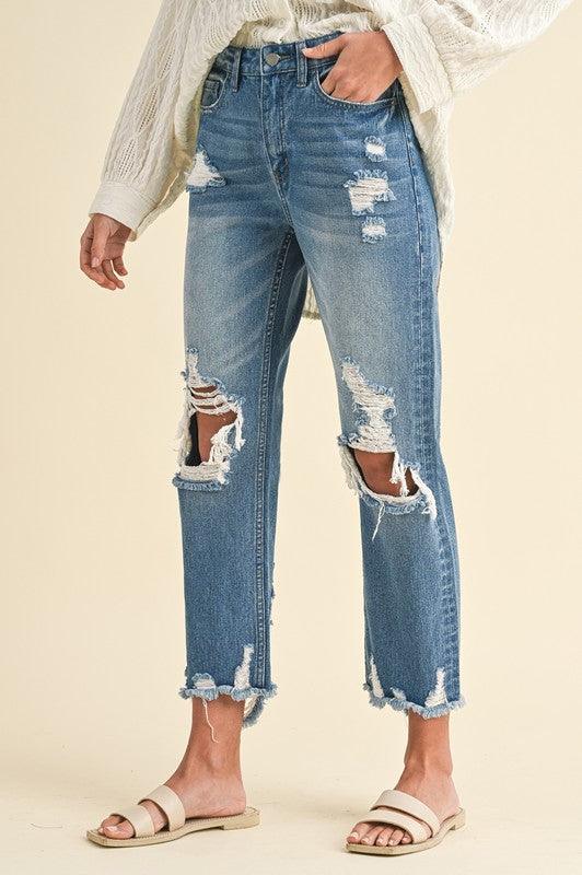Distressed Raw Hem Cropped Jeans - Wildflower Hippies