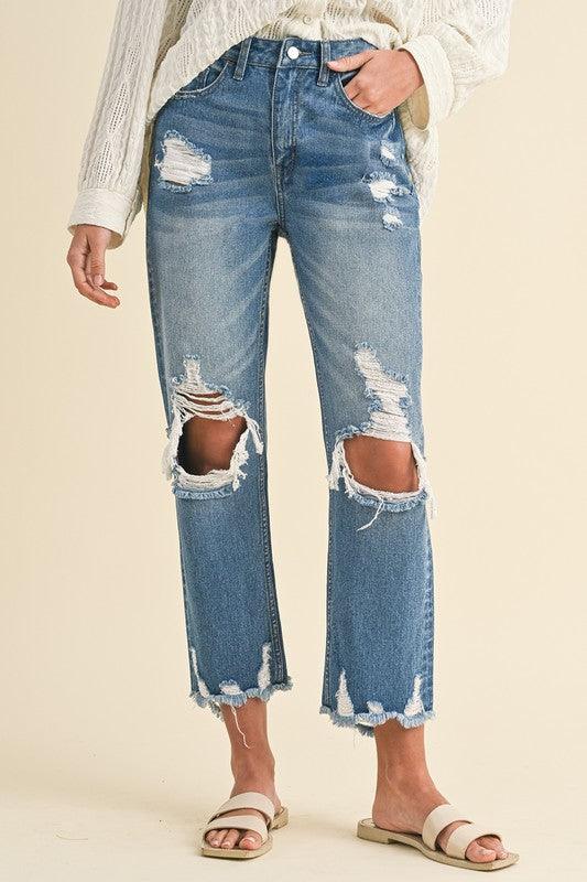 Distressed Raw Hem Cropped Jeans - Wildflower Hippies