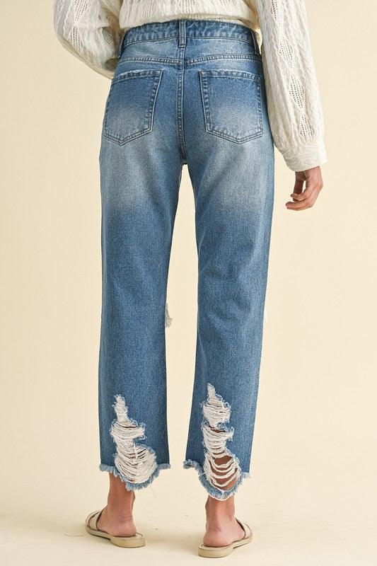 Distressed Raw Hem Cropped Jeans - Wildflower Hippies