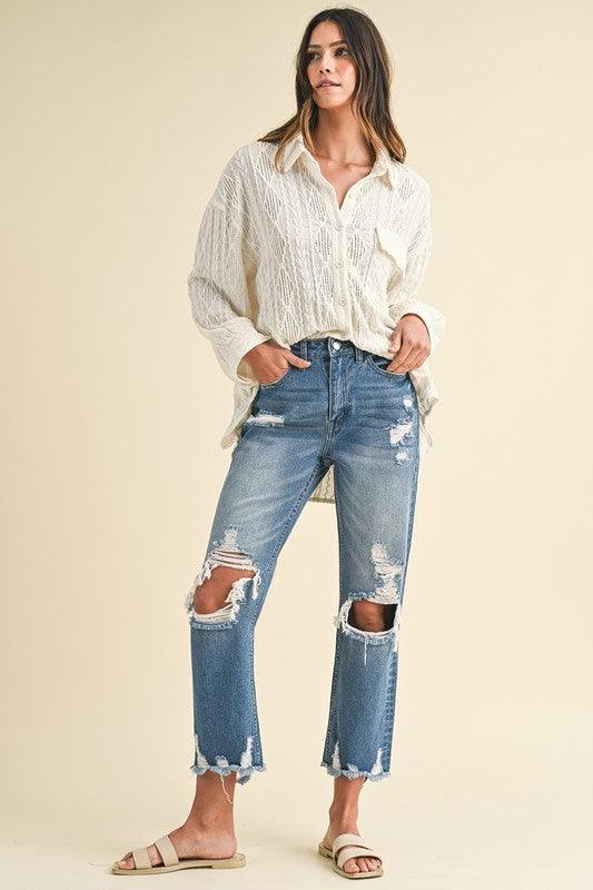 Distressed Raw Hem Cropped Jeans - Wildflower Hippies