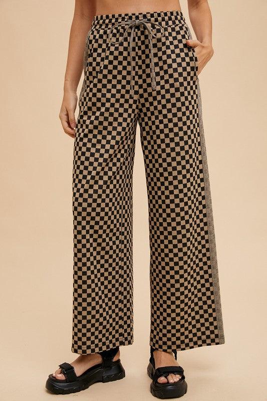 Drawstring Checkered Wide Leg Pants - Wildflower Hippies