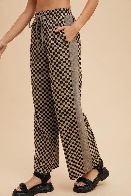 Drawstring Checkered Wide Leg Pants - Wildflower Hippies