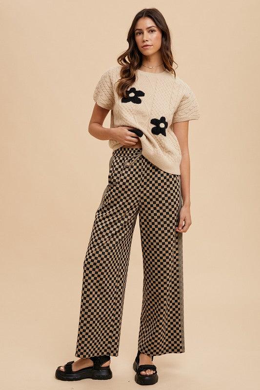 Drawstring Checkered Wide Leg Pants - Wildflower Hippies