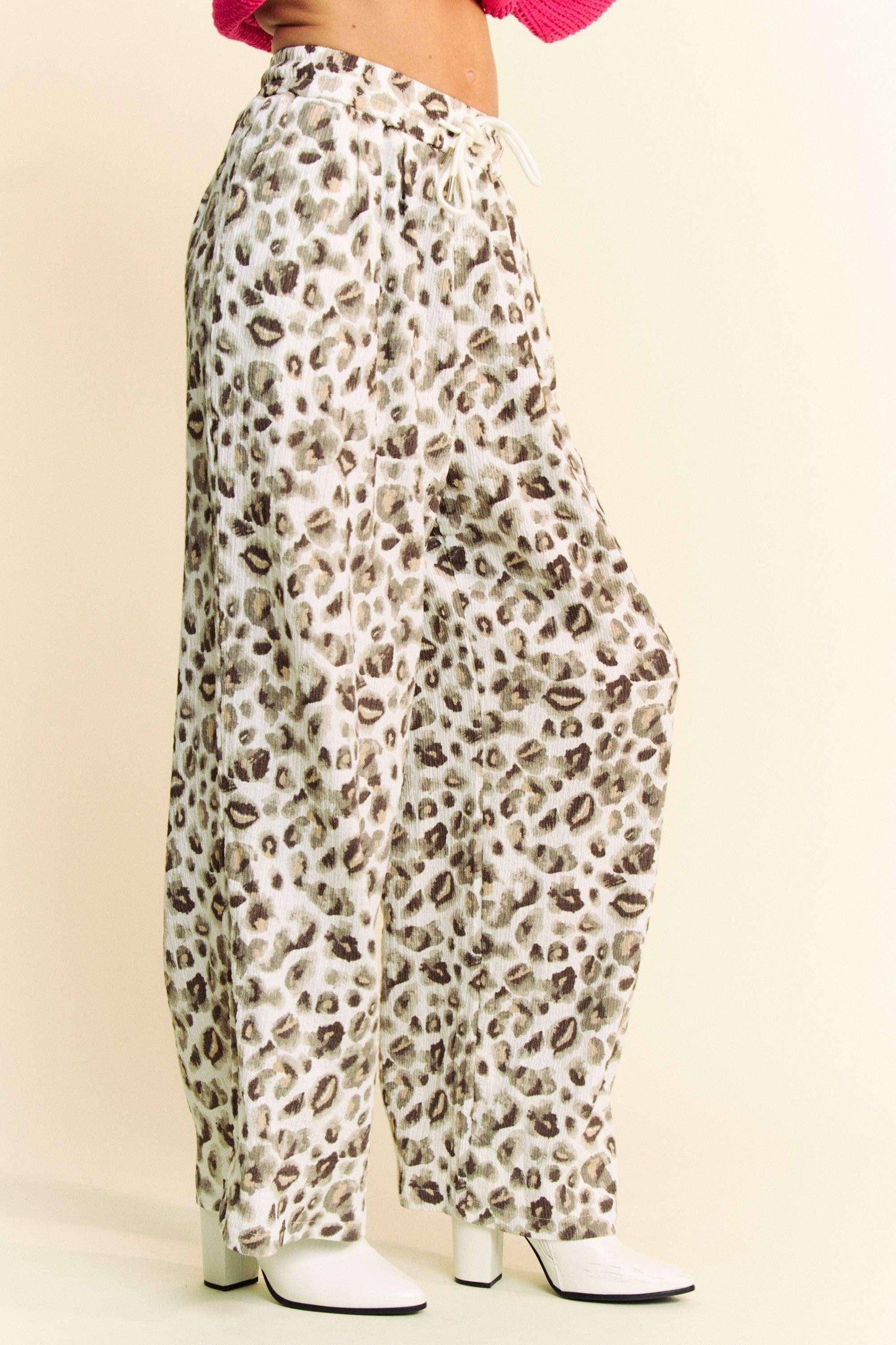 Drawstring Leopard Wide Leg Pants - Wildflower Hippies