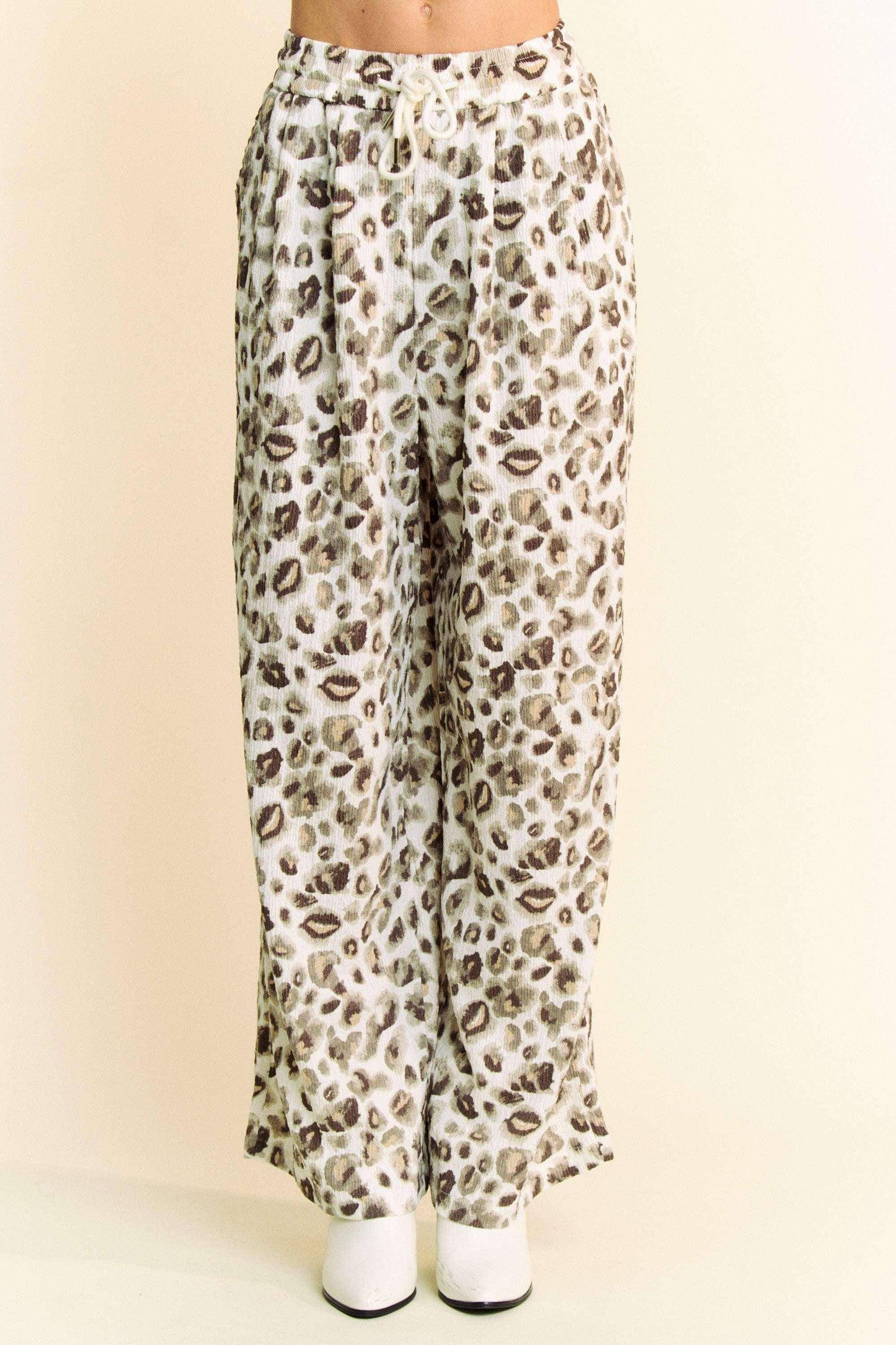 Drawstring Leopard Wide Leg Pants - Wildflower Hippies