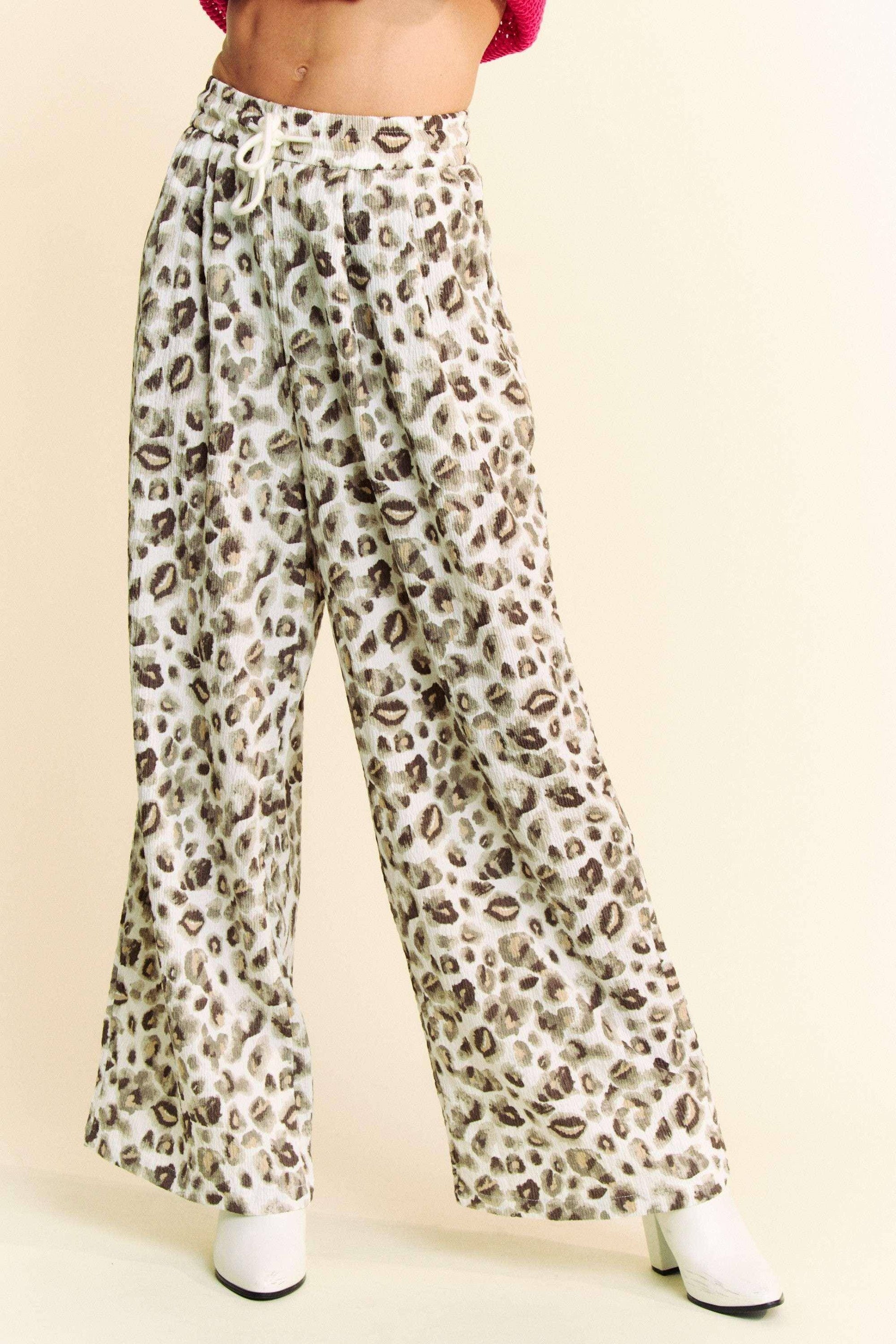 Drawstring Leopard Wide Leg Pants - Wildflower Hippies