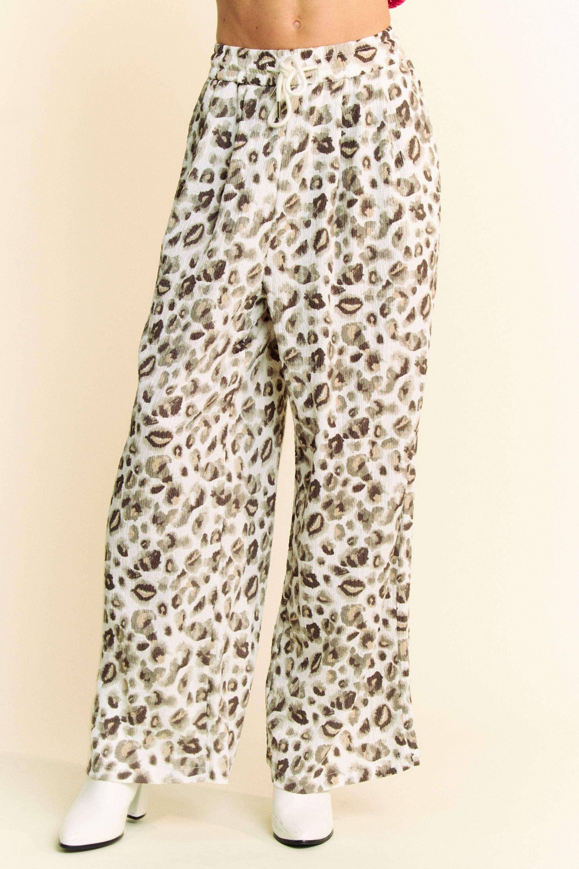 Drawstring Leopard Wide Leg Pants - Wildflower Hippies