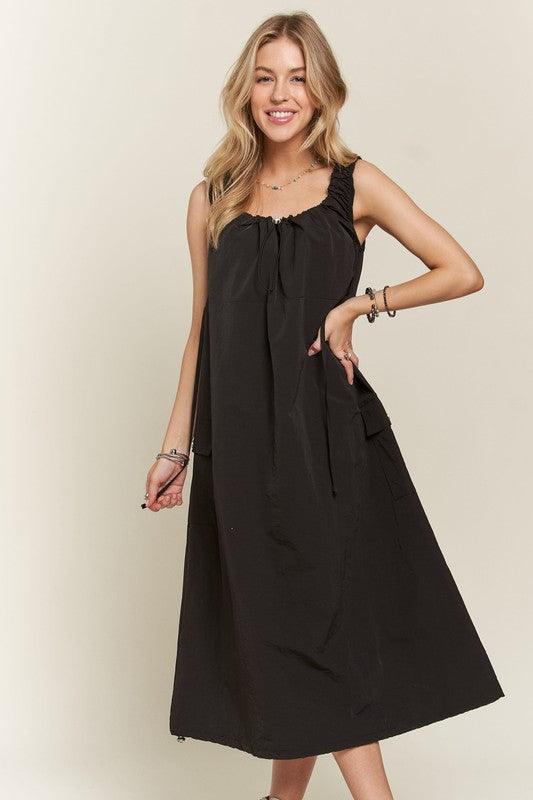 Drawstring Slit Back Cargo Dress - Wildflower Hippies