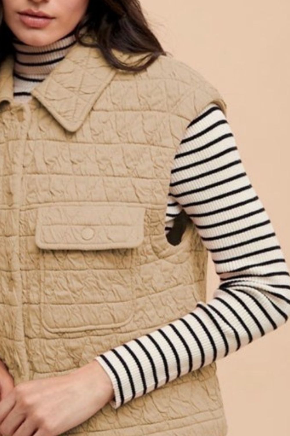 Texture Quilted Snap Down Vest Coat