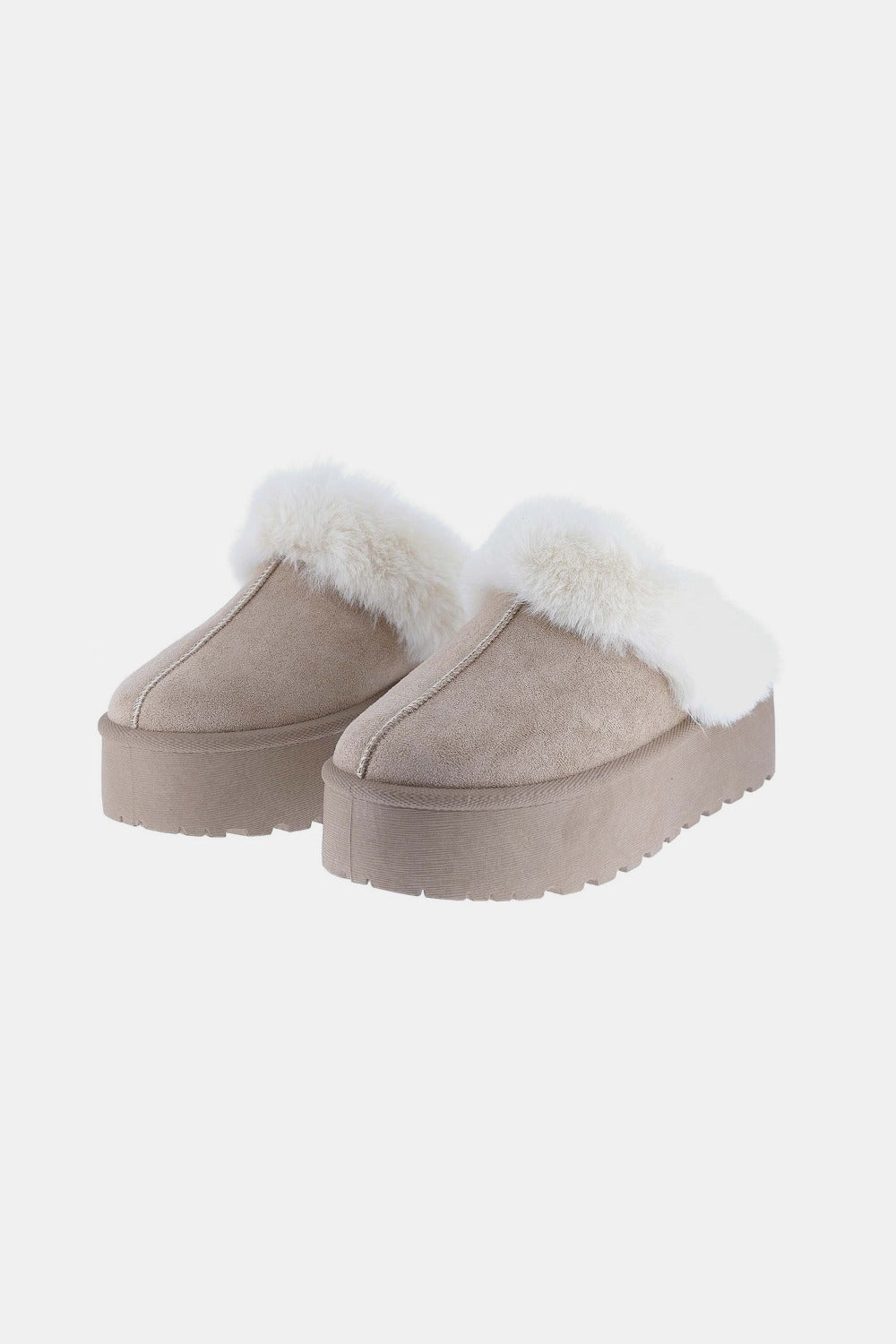 Thick Bottom Fur Trim Snow Slippers - Taupe